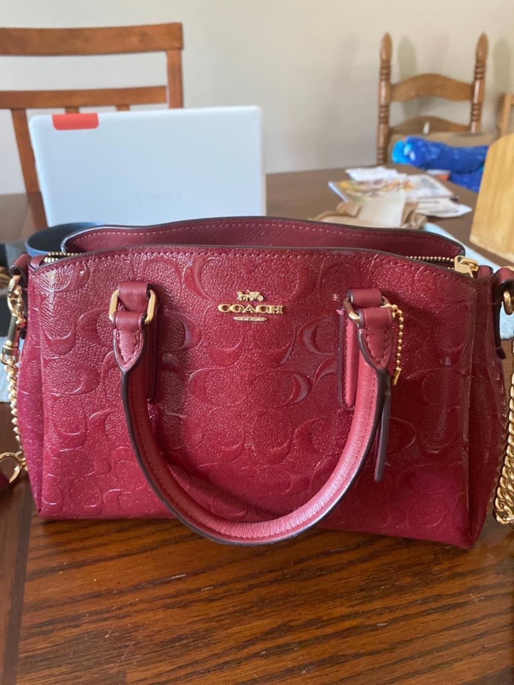 Women's Red Signature-Pattern Tote Bag